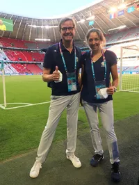 Prof. Martin Halle and Dr. Katrin Esefeld in the Football Arena in Munich